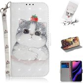 3D-gekleurde tekening horizontale lederen flip-hoes, met houder en kaartsleuf en portemonnee voor iPhone 11 Pro (schattige kat)