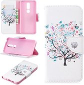 Gekleurde tekening patroon horizontale flip lederen case voor Nokia 7.1, met houder & kaartsleuven & portemonnee (boom)