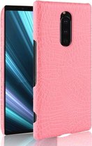 Schokbestendig Crocodile Texture PC + PU-hoesje voor Sony Xperia 1 (roze)