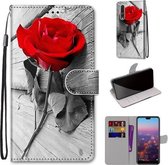 Voor Huawei P20 Pro Gekleurde Tekening Cross Textuur Horizontale Flip PU Lederen Case met Houder & Kaartsleuven & Portemonnee & Lanyard (B10 Hout Rood Rose)