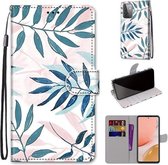 Voor Samsung Galaxy A72 5G Gekleurde Tekening Cross Textuur Horizontale Flip PU Lederen Case met Houder & Kaartsleuven & Portemonnee & Lanyard (Roze Groen Blad)