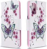 Voor Galaxy S20 Gekleurde tekening patroon Horizontale flip lederen tas met houder & kaartsleuven & portemonnee (twee vlinders)