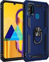 Voor Galaxy M30s Armor schokbestendig TPU + pc beschermhoes met 360 graden rotatiehouder (blauw)