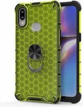 Voor Samsung Galaxy A20S schokbestendige honingraat PC + TPU ringhouder beschermhoes (groen)