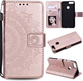 Voor Huawei P smart Totem Bloem Reliëf Horizontale Flip TPU + PU Leren Case met Houder & Kaartsleuven & Portemonnee (Rose Goud)