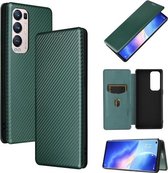 Voor OPPO Find X3 Neo Carbon Fiber Texture Magnetische Horizontale Flip TPU + PC + PU Leather Case met Card Slot (Groen)