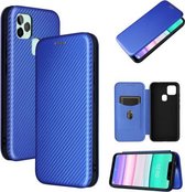 Voor Oukitel C22 koolstofvezel textuur magnetische horizontale flip TPU + pc + PU lederen tas met kaartsleuf (blauw)