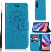 Voor Xiaomi Mi 10 5G Windgong Uil Embossing Patroon Horizontale Flip Leren Case met Houder & Kaartsleuven & Portemonnee (Blauw)