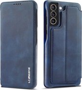 Voor Samsung Galaxy S21 FE LC.IMEEKE Hon Ancient Series horizontale flip lederen tas met houder en kaartsleuf (blauw)