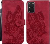 Voor Samsung Galaxy S20 + Retro Skin Feel Butterflies Embossing Horizontale Flip Leather Case met houder & kaartsleuven & portemonnee (rood)