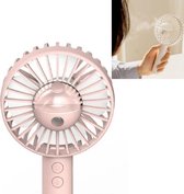 USB Opladen Draagbare Handheld Spray Koeling Demping Ventilator Vochtmeter (Roze)