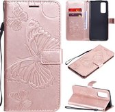 Voor Huawei Honor 30 Pro / 30 Pro Plus 3D Vlinders Embossing Patroon Horizontale Flip Leren Case met Houder & Kaartsleuf & Portemonnee (Rose Goud)