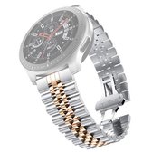 22mm voor Samsung Galaxy horloge 3 45mm vijf kralen stalen vervangende band horlogeband (zilver rose goud)