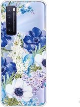 Voor Huawei nova 7 5G schokbestendig geschilderd TPU beschermhoes (blauw wit roos)