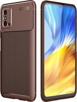 Voor Huawei Honor X10 Max koolstofvezel textuur schokbestendig TPU-hoesje (bruin)