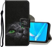 Voor OPPO A12E Gekleurde tekening patroon Horizontale flip lederen tas met houder & kaartsleuven & portemonnee (cartoon kat)