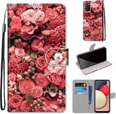Voor Samsung Galaxy A02s / M02s Gekleurde tekening Cross Texture Horizontale Flip PU lederen tas met houder & kaartsleuven & portemonnee & lanyard (Pink Rose Garden)