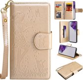 Voor Samsung Galaxy S20 Ultra vrouw en kat reliëf horizontale flip lederen tas, met kaartsleuven & houder & portemonnee & fotolijst & spiegel & lanyard (goud)