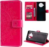 Voor xiaomi mi 10t lite 5g totem bloem reliëf horizontale flip tpu + pu lederen tas met houder & kaartsleuven & portemonnee (rood)