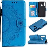 Voor Huawei P30 Lite Totem Bloem Reliëf Horizontale Flip TPU + PU lederen tas met houder & kaartsleuven & portemonnee (blauw)