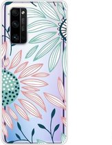 Voor Huawei Honor 30 Gekleurd tekeningpatroon Zeer transparant TPU beschermhoes (bloem)
