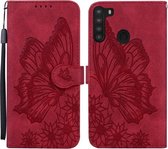 Voor Samsung Galaxy A21 Retro Skin Feel Butterflies Embossing Horizontale Flip Leather Case met houder & kaartsleuven & portemonnee (rood)