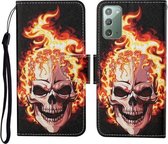 Voor Samsung Galaxy Note20 Gekleurde Tekening Patroon Horizontale Flip Leren Case met Houder & Kaartsleuven & Portemonnee & Lanyard (Vlam Schedel)