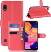 Litchi Texture horizontale flip lederen case voor Galaxy A10, met portemonnee en houder en kaartsleuven (rood)