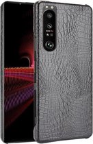 Voor Sony Xperia 1 III Shockproof Crocodile Texture PC + PU Case (Zwart)