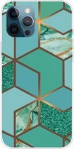 Marmeren patroon schokbestendige TPU beschermhoes voor iPhone 12/12 Pro (Rhombus Green)