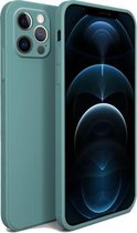 Vloeibare siliconen volledige dekking schokbestendig Magsafe-hoesje voor iPhone 12 Pro Max (donkergroen)