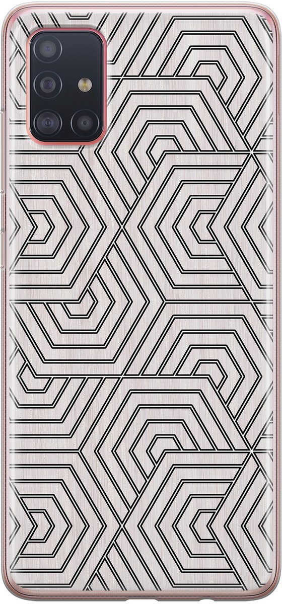 Leuke Telefoonhoesjes - Hoesje geschikt voor Samsung Galaxy A51 - Geometrisch - Soft case - TPU - Print / Illustratie - Grijs