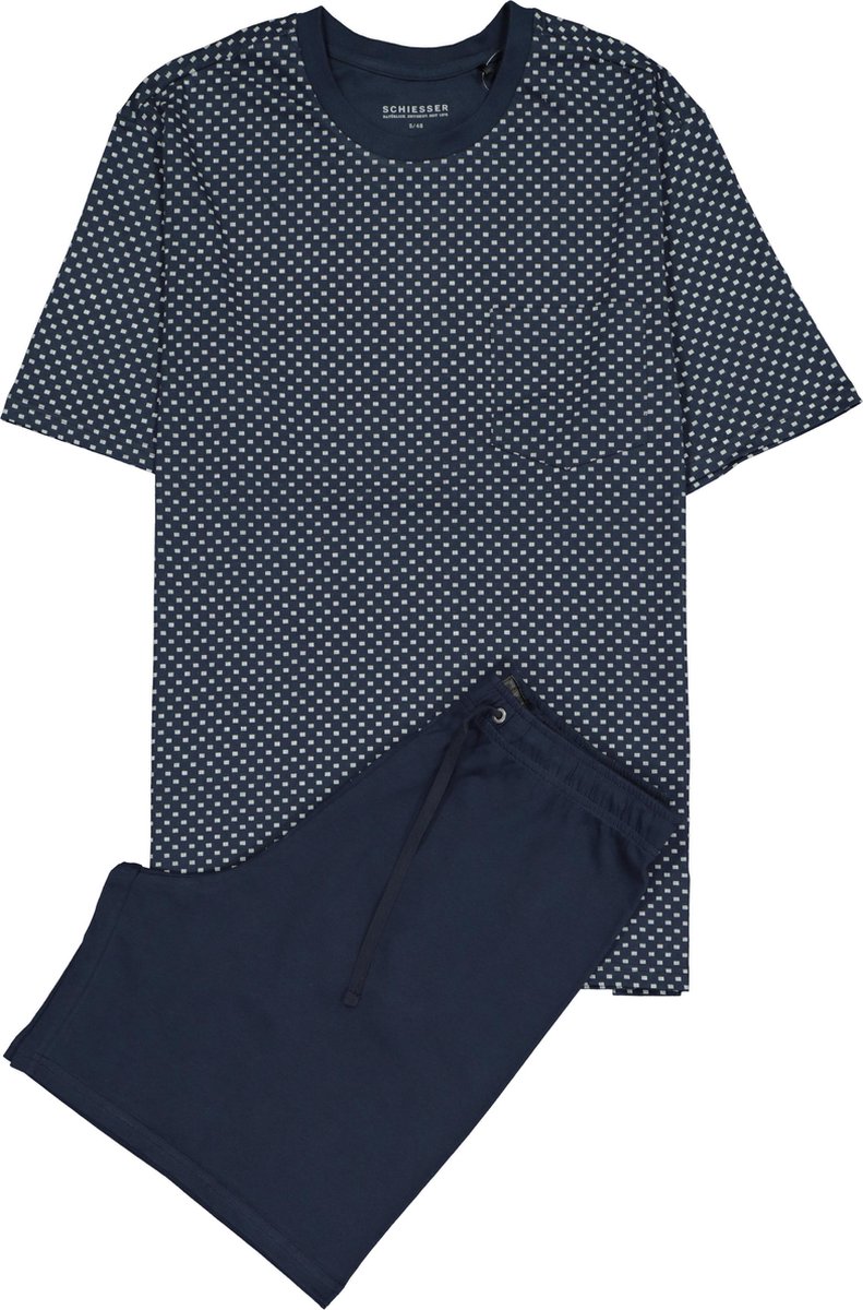 Schiesser Heren Shortama - Donkerblauw - R Hals - Maat L