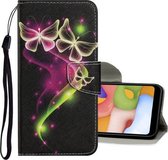 Voor Samsung Galaxy A40 Gekleurde Tekening Patroon Horizontale Flip PU Lederen Case met Houder & Kaartsleuven & Portemonnee & Lanyard (Paar Vlinder)