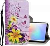 Voor xiaomi mi note 10 lite gekleurde tekening patroon horizontale flip lederen tas met houder & kaartsleuven & portemonnee (gele bloem vlinder)