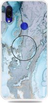 Voor Xiaomi Redmi 7 reliëf gelakt marmer TPU beschermhoes met houder (zilverblauw)