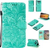 Voor LG K61 Lace Flower Horizontale Flip lederen tas met houder & kaartsleuven & portemonnee & fotolijst (groen)