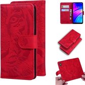 Voor Xiaomi Redmi 7 / Y3 (Indiase versie) Tijger reliëfpatroon Horizontale flip lederen tas met houder & kaartsleuven & portemonnee (rood)