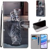 Voor Xiaomi Redmi 10X 5G / 10X Pro 5G Gekleurde Tekening Cross Textuur Horizontale Flip PU Lederen Case met Houder & Kaartsleuven & Portemonnee & Lanyard (Kat Wordt Tijger)