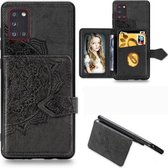 Voor Samsung Galaxy A31 Mandala Reliëf Magnetische Doek PU + TPU + PC Case met Houder & Kaartsleuven & Portemonnee & Fotolijst & Riem (Zwart)