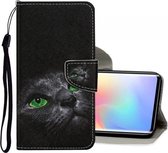 Voor Xiaomi Mi Note 10 Lite Gekleurd tekeningpatroon Horizontale flip lederen tas met houder & kaartsleuven & portemonnee (zwarte kat)