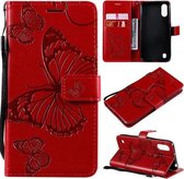 Voor Samsung Galaxy A01 3D vlinders reliëf patroon horizontaal flip lederen tas met houder & kaartsleuf & portemonnee (rood)