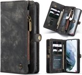 Voor Samsung Galaxy S21 Ultra 5G CaseMe Afneembare multifunctionele horizontale flip lederen tas, met kaartsleuf & houder & rits portemonnee & fotolijst (zwart)
