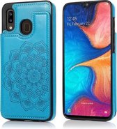 Voor Samsung Galaxy A20 / A30 dubbele gesp Mandala patroon PU + TPU beschermhoes met kaartsleuven & houder & fotolijst (blauw)