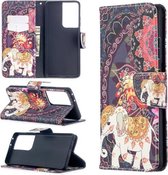 Voor Samsung Galaxy S30 Ultra Gekleurde Tekening Patroon Horizontale Flip Leren Case met Houder & Kaartsleuven & Portemonnee (Bloem Olifant)