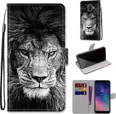 Voor Samsung Galaxy A6 2018 Gekleurde Tekening Cross Textuur Horizontale Flip PU Lederen Case met Houder & Kaartsleuven & Portemonnee & Lanyard (Zwart-witte Leeuwenkop)