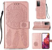 Voor Samsung Galaxy S21 Ultra 5G Dream Catcher Afdrukken Horizontale Flip Leren Case met Houder & Kaartsleuven & Portemonnee & Lanyard (Rose Goud)