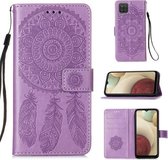 Voor Samsung Galaxy A12 Dream Catcher Printing Horizontale Flip Leather Case met Houder & Kaartsleuven & Portemonnee & Lanyard (Paars)