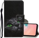 Voor Samsung Galaxy A02s (US Edition) Gekleurde tekening patroon Horizontale flip lederen tas met houder & kaartsleuven & portemonnee & lanyard (zwarte kat)