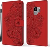 Voor Samsung Galaxy S9 Pauw Patroon in reliëf Horizontaal Flip Leren Hoesje met Houder & Kaartsleuven & Portemonnee & Lanyard (Rood)